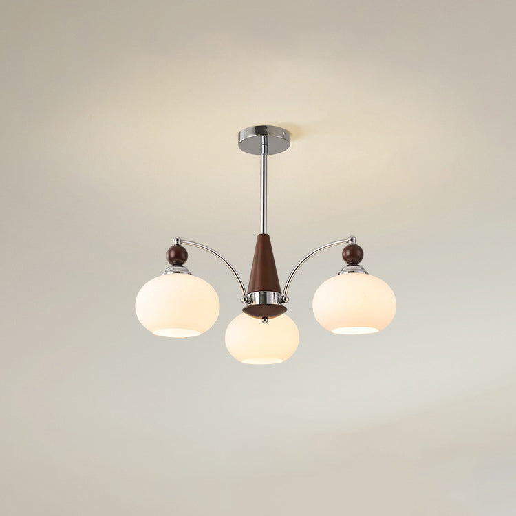 Modern Transitional Glass Round Shade Solid Wood Branch 3/5/6/8 Light Chandelier For Living Room