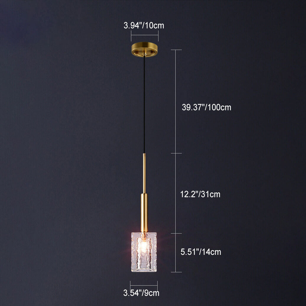Modern Luxury Crystal Square Copper 1-Light Pendant Light for Living Room Bedroom