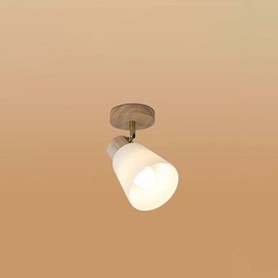 Traditional Vintage Rubberwood Glass Trumpet Shade 1/2/3/4-Light Semi-Flush Mount Ceiling Light For Living Room