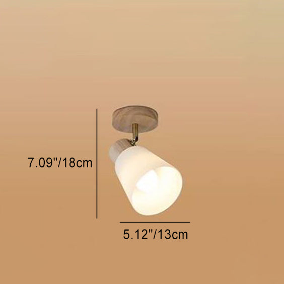 Traditional Vintage Rubberwood Glass Trumpet Shade 1/2/3/4-Light Semi-Flush Mount Ceiling Light For Living Room