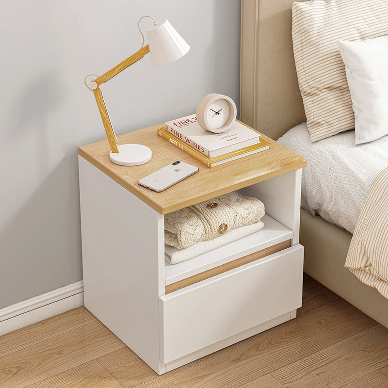 Modern Minimalist Rectangular Density Panel Nightstand 1-Cabinet Drawe ...