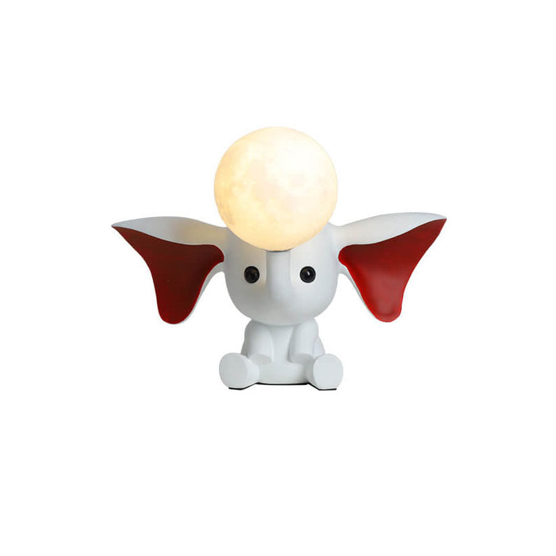 Lámpara de Mesa de 1 Luz de Resina con Elefante Creativo de Dibujos Animados y Luna 