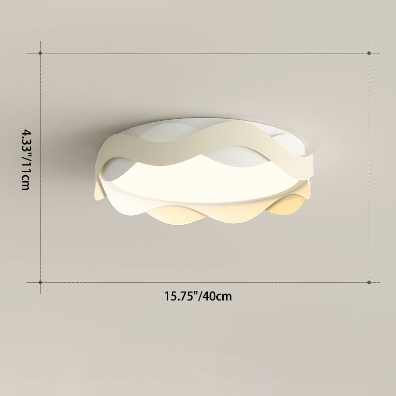 Luz de techo empotrada LED de hierro acrílico redonda con ondas de crema creativa contemporánea para sala de estar 