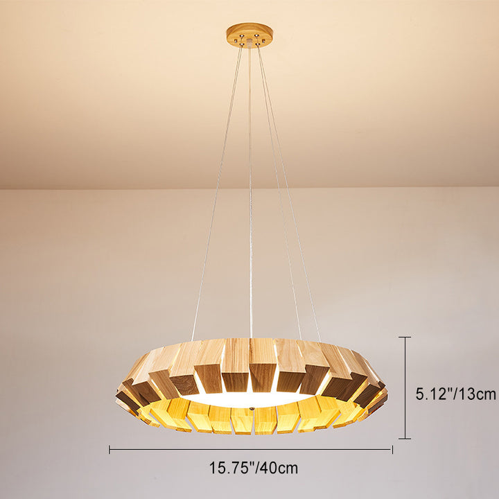 Zeitgenössische skandinavische Runde fliegende Untertasse Holz Glas LED Kronleuchter für Wohnzimmer 