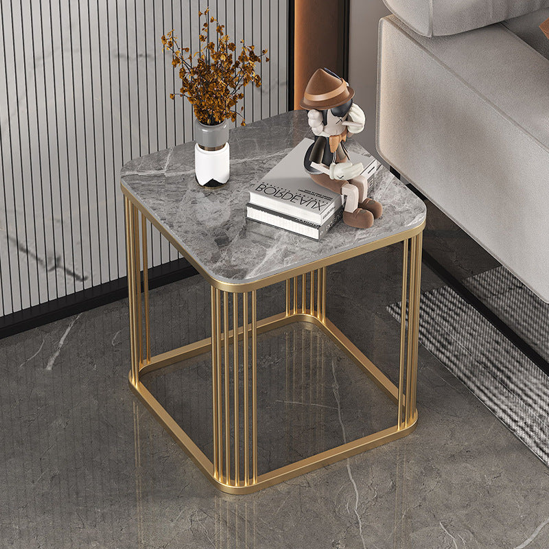 Table basse carrée moderne minimaliste en métal avec plateau en pierre pour salon 