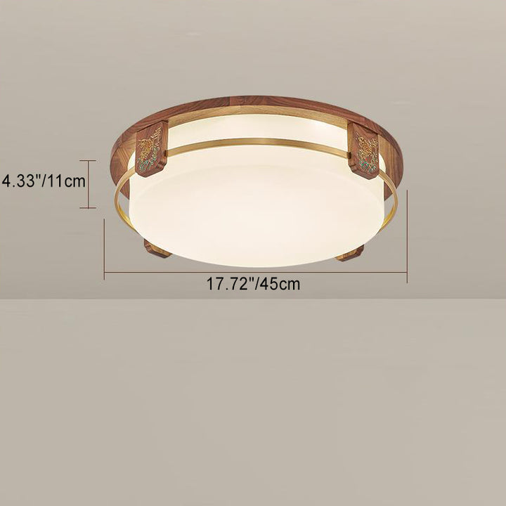 Luz de techo LED empotrada de acrílico, cobre, nogal chino tradicional, redonda, cuadrada, rectangular para sala de estar 