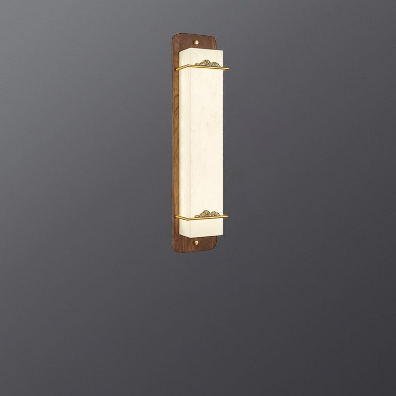 Applique murale LED rectangulaire en laiton chinois traditionnel avec noix en acrylique pour chevet 