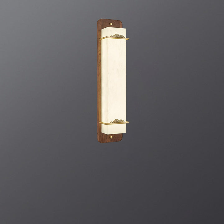 Applique murale LED rectangulaire en laiton chinois traditionnel avec noix en acrylique pour chevet 