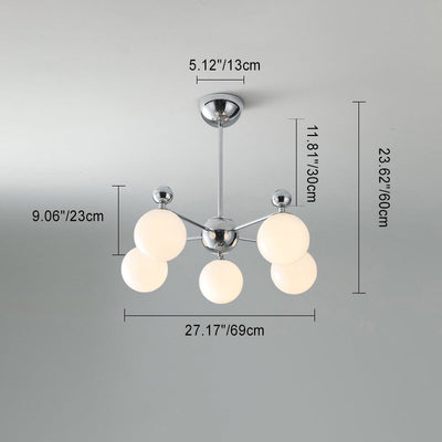 Moderner minimalistischer Kronleuchter mit runder Kugel aus Glas und Eisen, 5/8 Lichter für Wohnzimmer 