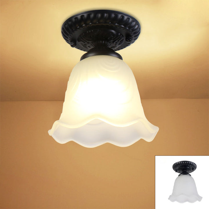 Plafonnier semi-encastré à 1 lumière en verre et fer rond à fleurs rétro contemporain pour couloir 