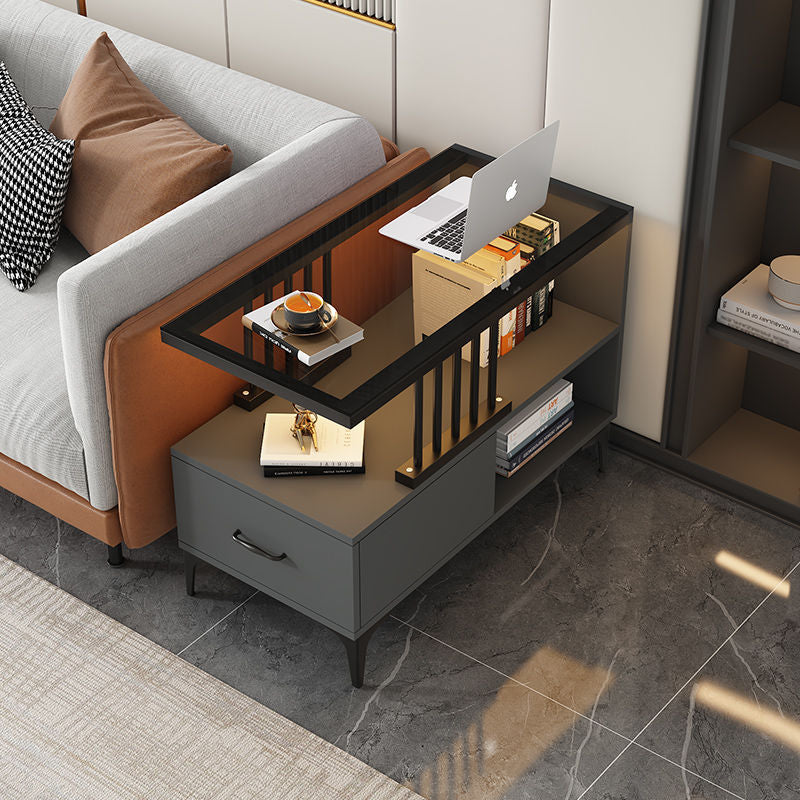 Rechteckiger Beistelltisch im zeitgenössisch-schlichten Design mit Glasplatte, 2-stufigem MDF-Schrank für das Wohnzimmer 