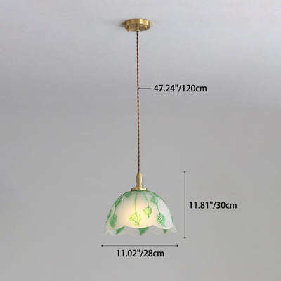 Traditionelle französische Pendelleuchte mit Schale und Blättern, Kupferglas, 1 Licht, für Esszimmer 