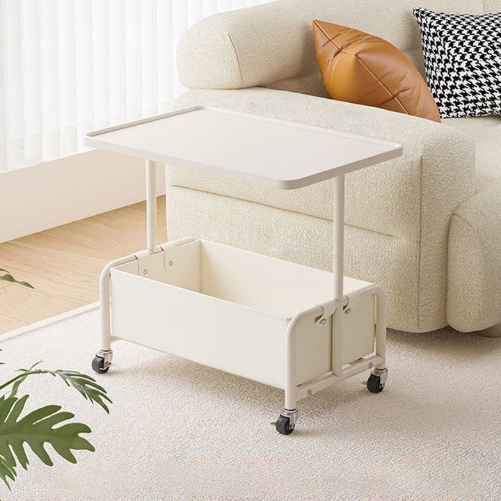 Mesa Auxiliar Movible de Almacenamiento de Cuero Sintético con Bandeja Superior de Simplicidad Moderna de 2 Niveles para Sala de Estar 