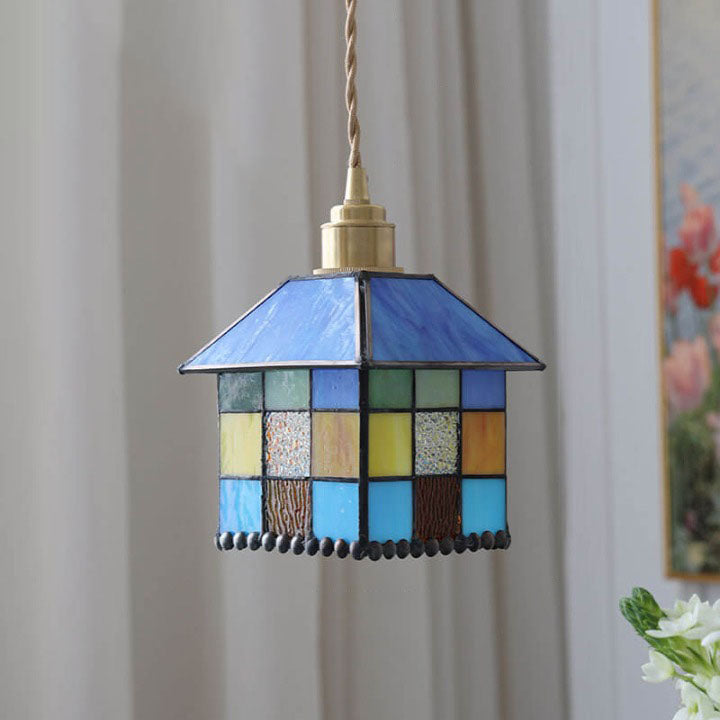 Tiffany Creative Stained Glass House 1-Light Pendant Light