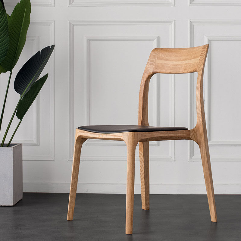 Traditional Chinese Square Plywood Ash Wood PU Leather Dining Chair Four Legs Backrest For Dining Room