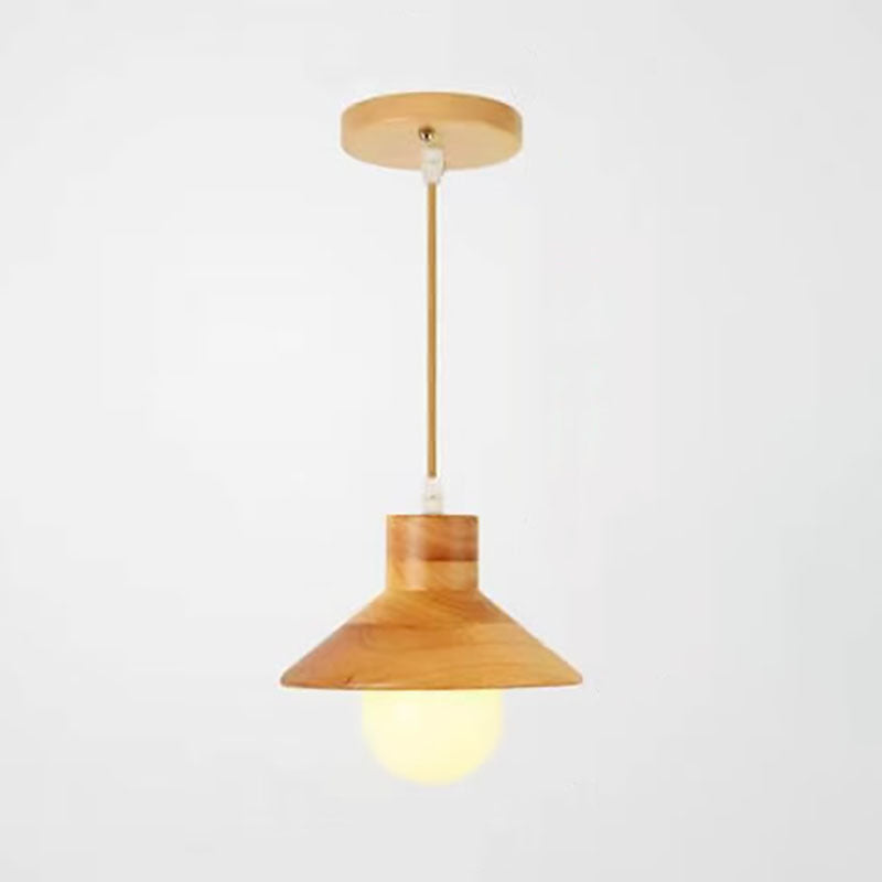 Traditional Japanese Wood Round 1-Light Pendant Light For Dining Room