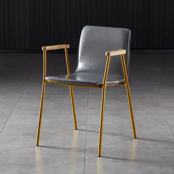 Chaise de salle à manger contemporaine en bois rembourrée en cuir synthétique avec dossier et accoudoirs 