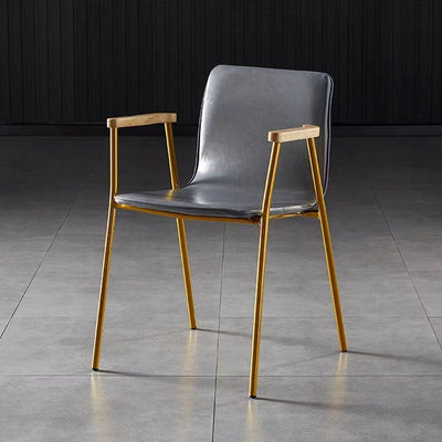 Chaise de salle à manger contemporaine en cuir rembourré avec accoudoir et dossier en bois pour salle à manger 