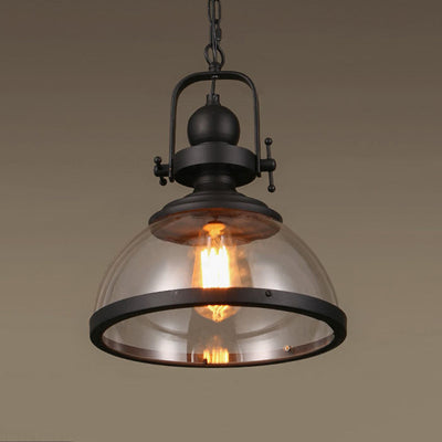 Zeitgenössische industrielle Kuppel Eisen Glas 1-Licht Pendelleuchte für Wohnzimmer 