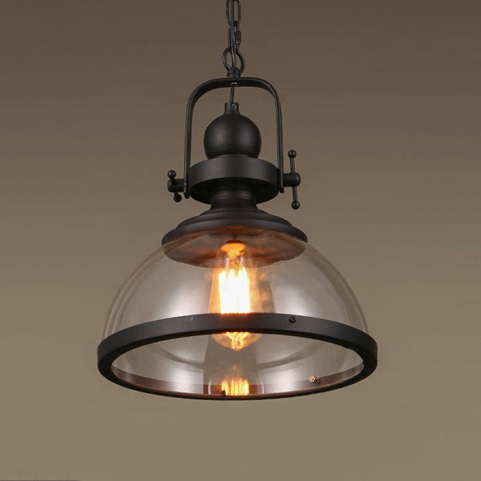 Zeitgenössische industrielle Kuppel Eisen Glas 1-Licht Pendelleuchte für Wohnzimmer 