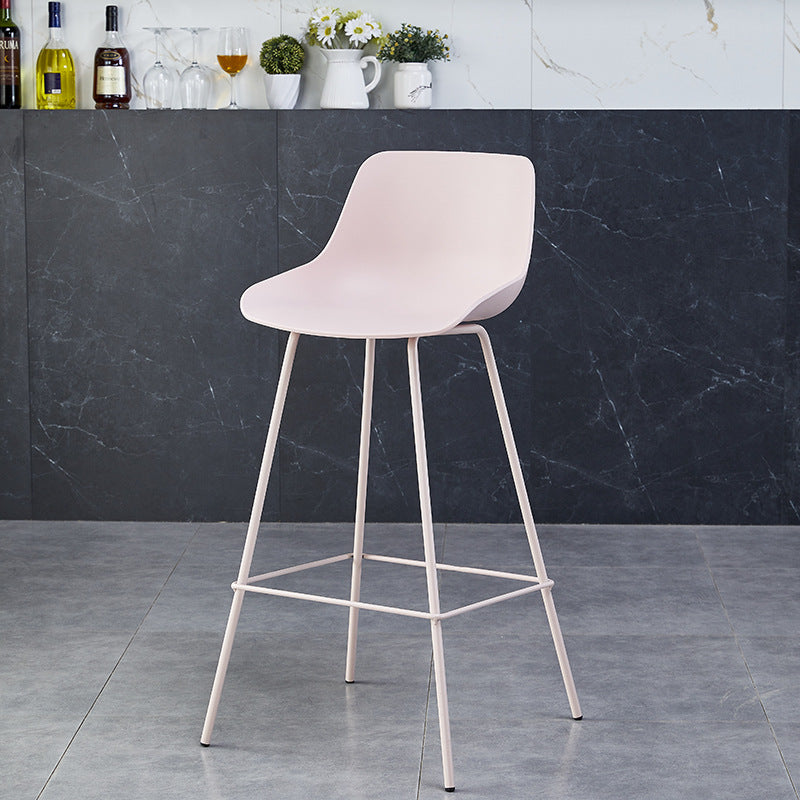 Simplicité Contemporaine Tabouret de Bar en Plastique Courbé Couleur Unie avec Dossier et Repose-pieds pour Salle à Manger 