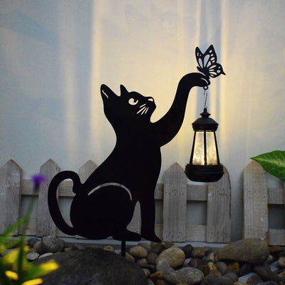 Modern Art Deco Cat Iron Plastic LED Outdoor Landscape Light For Garden