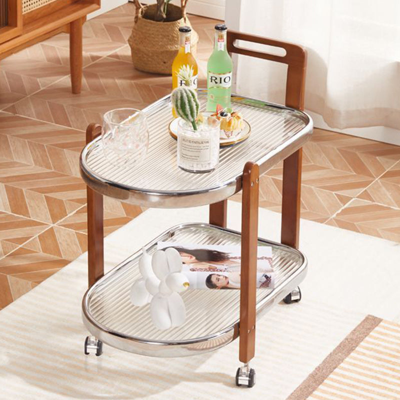 Traditioneller ovaler abnehmbarer Holztisch aus Edelstahl und Glas mit 2 Ebenen für das Wohnzimmer 