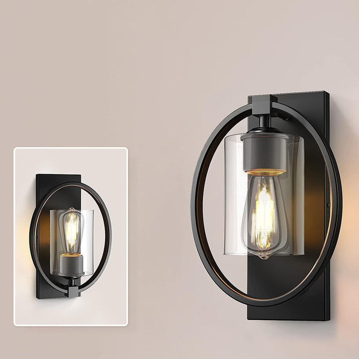 Industrielle Retro Eisen Kreis Ring Glas Zylinder Schirm 1-Licht Wandleuchte 