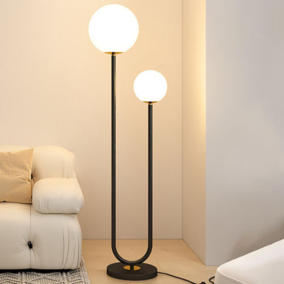 Modern Minimalist Long Round Ball Iron Glass 2-Light Standing Floor Lamp For Bedroom