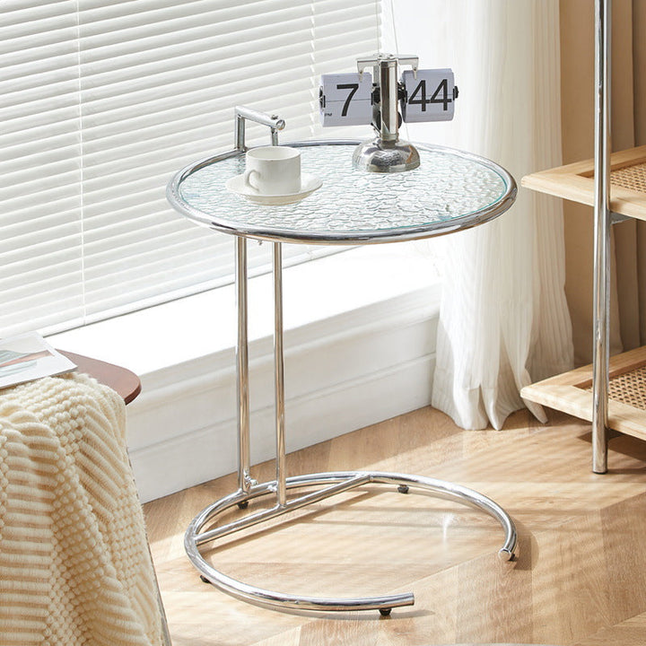 Moderner minimalistischer runder Glastisch aus Edelstahl für das Wohnzimmer 