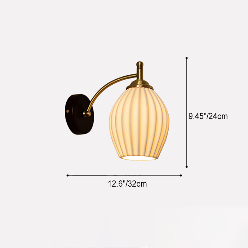 Traditional French Ceramic Glass Flower Shade Solid Wood Base 1-Light Wall Sconce For Living Room