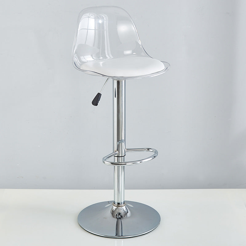 Moderno Minimalista Cuadrado Redondo Base Cilindro Metal PET Taburete de Bar Respaldo Reposapiés Para Comedor 