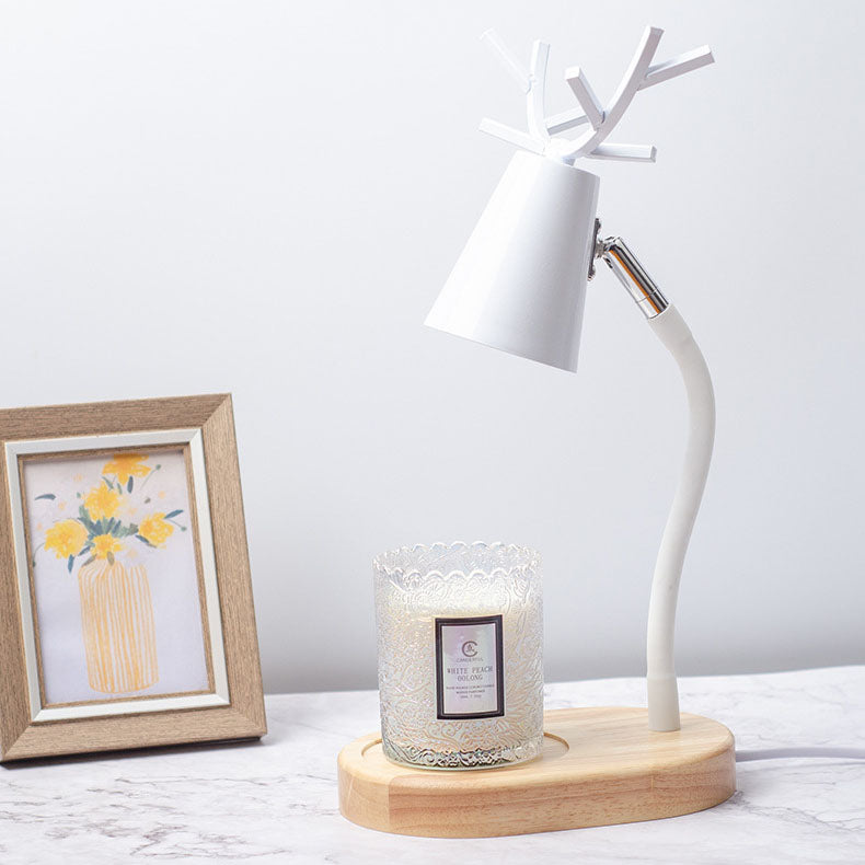 Lámpara de mesa ajustable de cera derretida de 1 luz con base de madera maciza y astas de hierro creativas japonesas 