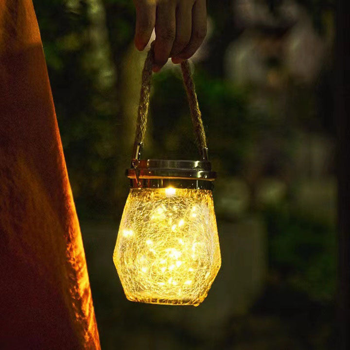 Contemporary Creative Metal Glass Rope Solar Crackle Jar Waterproof Hanging LED Outdoor Light For Outdoor Patio
