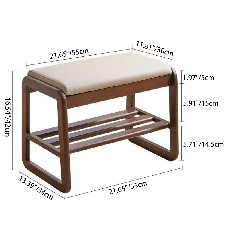 Modern Minimalist Rectangular Rubberwood Faux Leather Shoe Storage Benche For Entryways