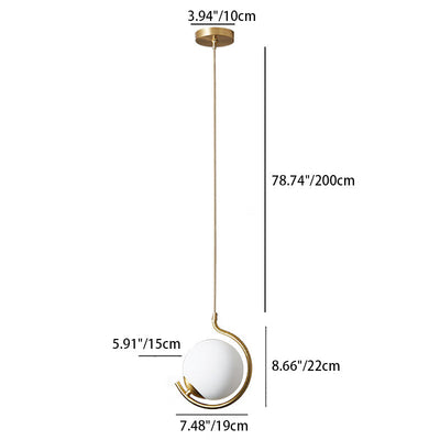 Boule de Verre Nordique Contemporaine Fer Suspension Luminaire 1-Lumière Pour Salon 