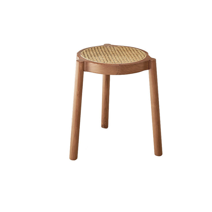 Traditional Japanese Round Rattan Weaving Ash Wood Frame Stackable Low Stool For Living Room