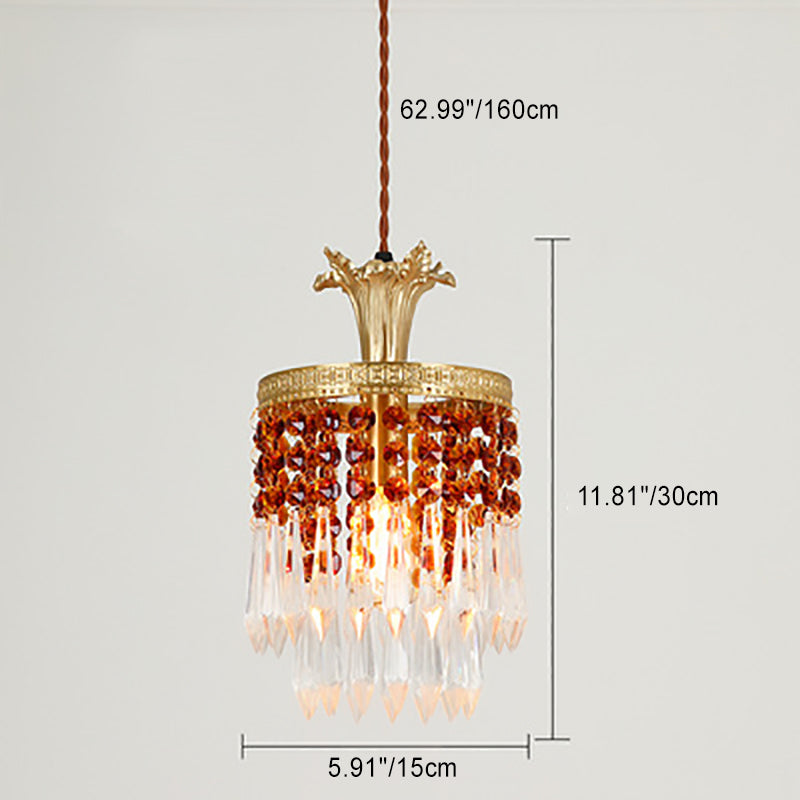 Carillon éolien rond vintage traditionnel en laiton avec cristal à 1 lumière pour salon 