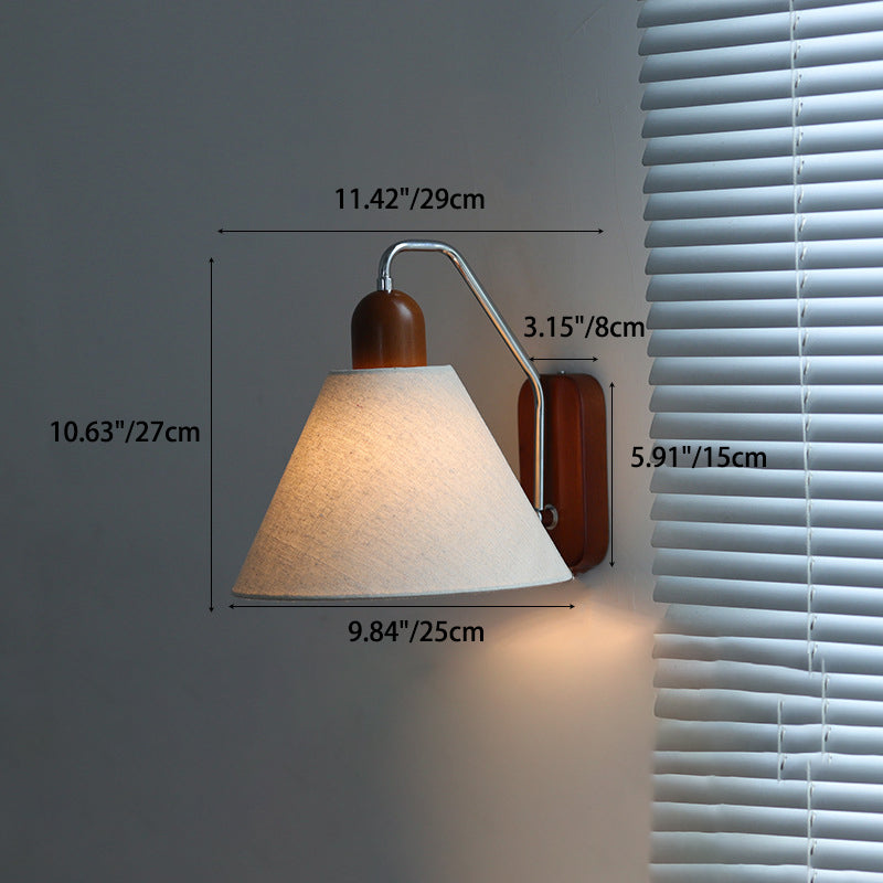 Traditional Vintage Half Cone Burlap Solid Wood 1-Light Wall Sconce Lamp For Living Room