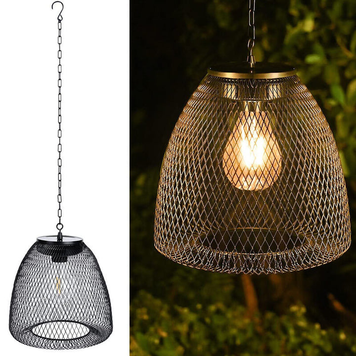 Traditionelle rustikale Eisen-Netz-Rattan-Webkäfig-LED-Solar-Wasserdichte Pendelleuchte für den Außenbereich 