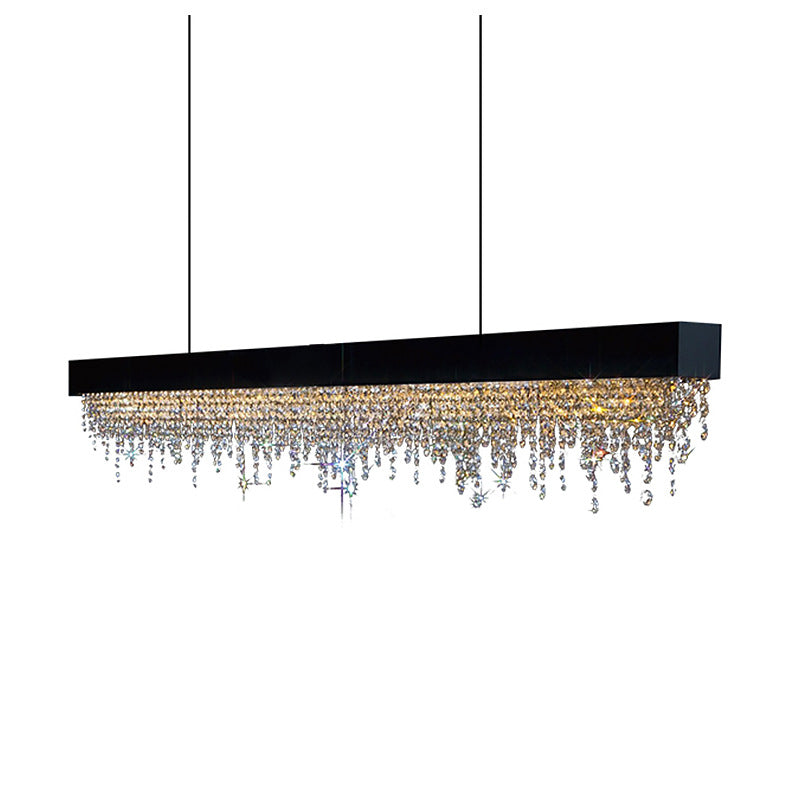 Lustre LED rectangulaire en acier inoxydable avec cristaux de luxe contemporain pour salle à manger 