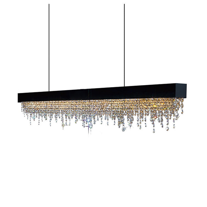 Lustre LED rectangulaire en acier inoxydable avec cristaux de luxe contemporain pour salle à manger 