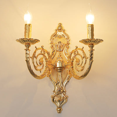 European Modern Luxury Candelabra Carved Zinc Alloy Fabric 2-Light Wall Sconce Lamp