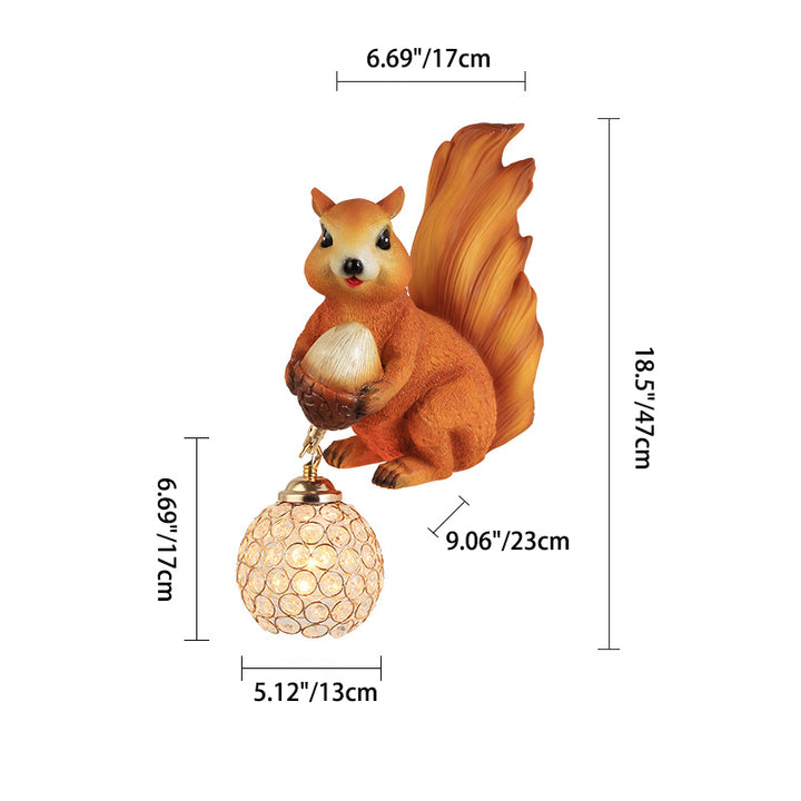 Traditional European Kids Squirrel Ball Crystal Resin 1-Light Wall Sconce Lamp For Bedside
