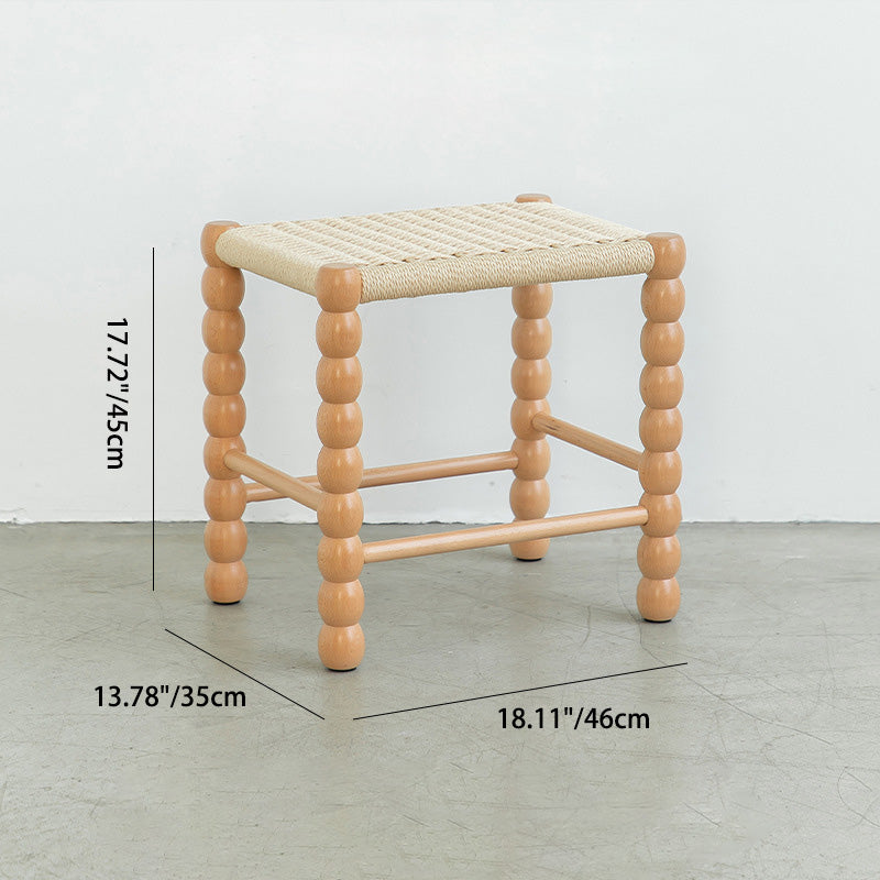 Tabouret rectangulaire traditionnel chinois en osier avec pieds en bois pour le salon 