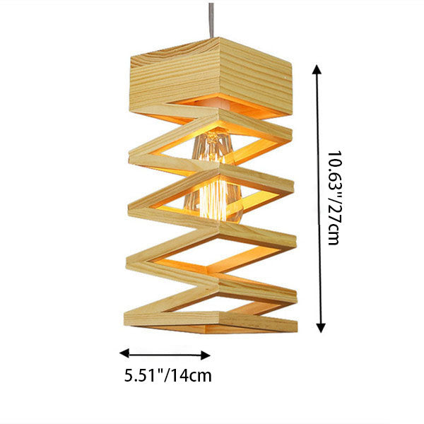 Traditional Japanese Wooden Spring Cube Shade 1-Light Pendant Light For Dining Room