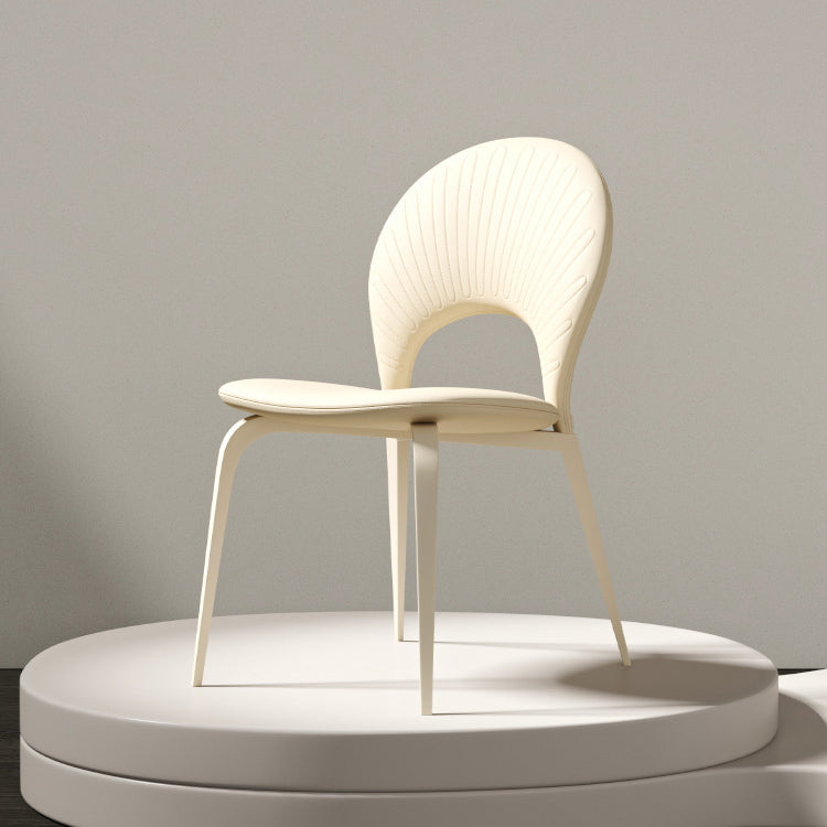Contemporáneo Nórdico Redondo Tapizado en Cuero Sintético Patas de Acero al Carbono Silla de Comedor Respaldo Sin Brazos Para Comedor 