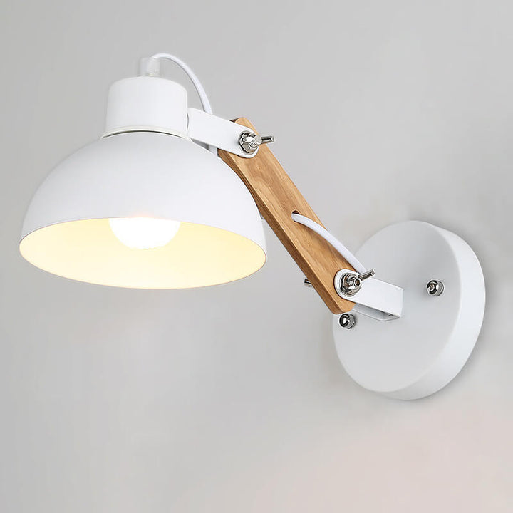 Lámpara de Pared de 1 Luz con Brazo de Madera Ajustable en Semicírculo de Hierro Nórdico Moderno 