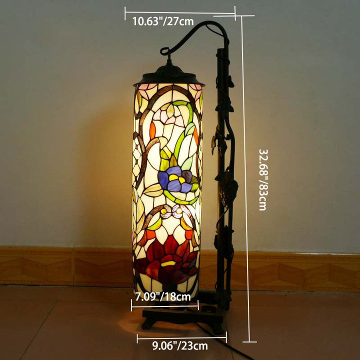 Lampe de sol traditionnelle Tiffany à colonne en fer avec verre à 2 lumières pour salon 