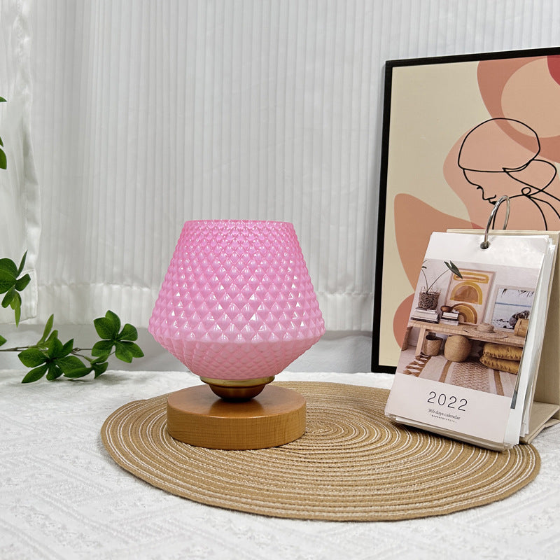 Lampe de table contemporaine en bois et verre à motif nervuré conique 1 lumière pour chevet 